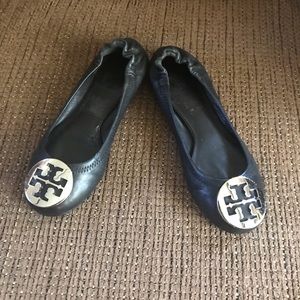 Tory Burch black leather with silver hardware